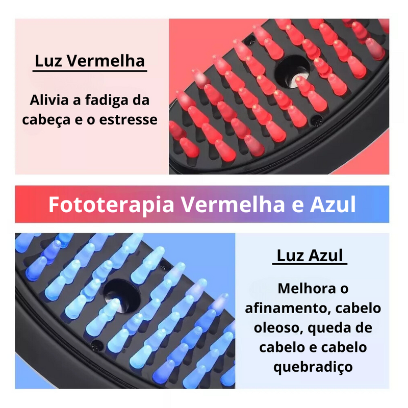 Escova Capilar 4 em 1 com LED - Crescimento, Tratamento e Massagem